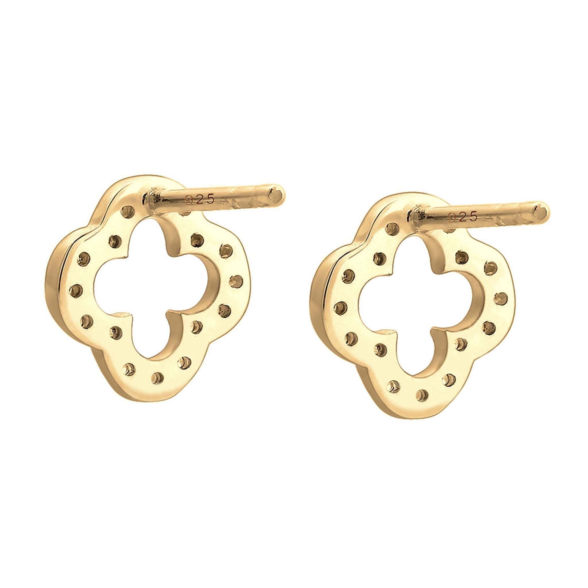 Gold Perhiasan Wanita Perak Asli Lapis Emas Anting Cloverleaf Zirconia