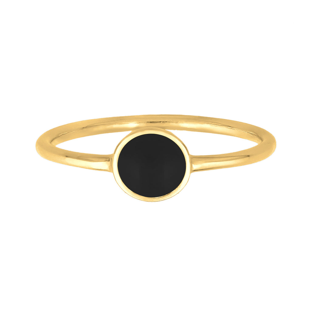 Ring Solitaire Stack Basic Enamel Black 925 Sterling Silver Gold Plated