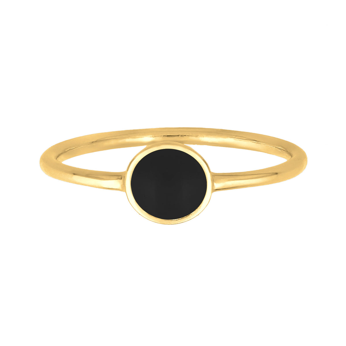 Ring Solitaire Stack Basic Enamel Black 925 Sterling Silver Gold Plated