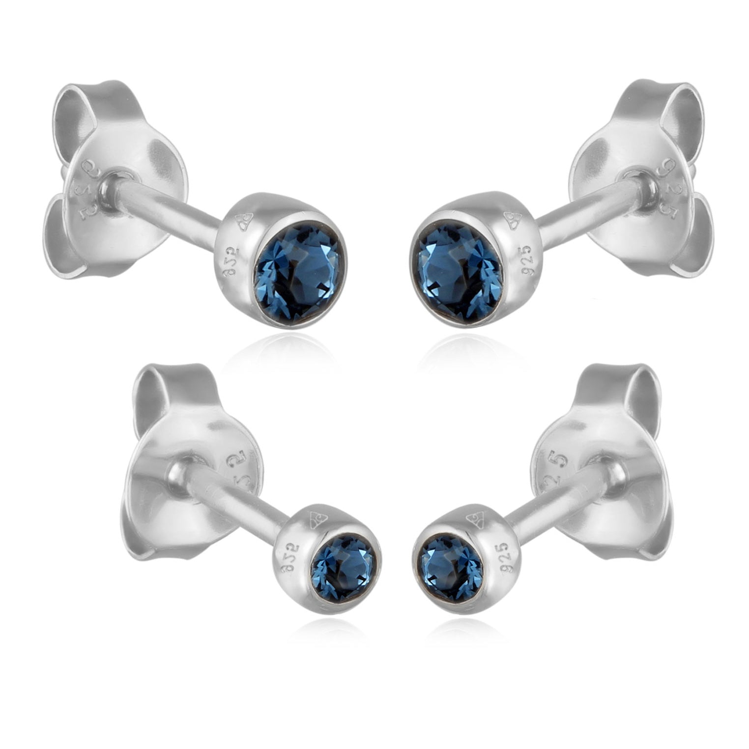 Blue 925 Sterling Silver Perhiasan Wanita Perak Asli Set Anting Circle dengan Crystals