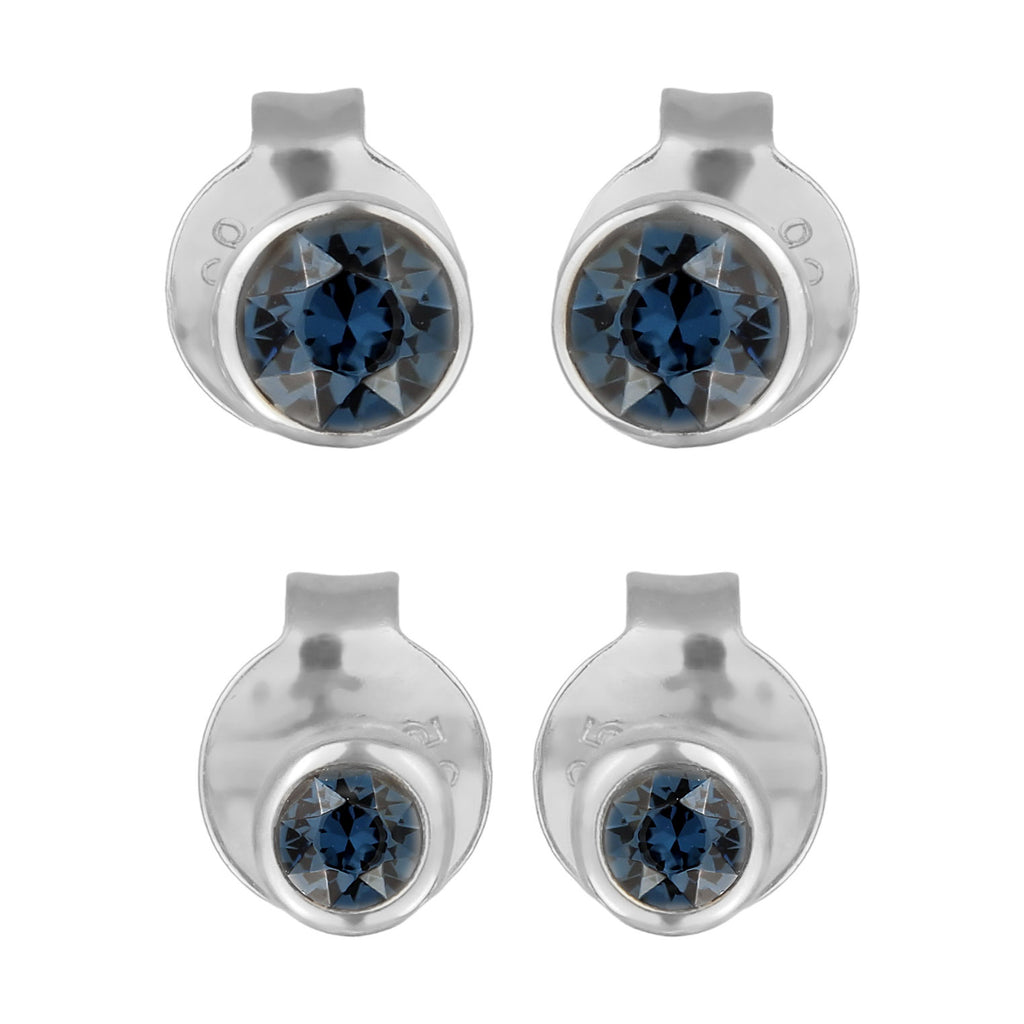 Blue 925 Sterling Silver Perhiasan Wanita Perak Asli Set Anting Circle dengan Crystals