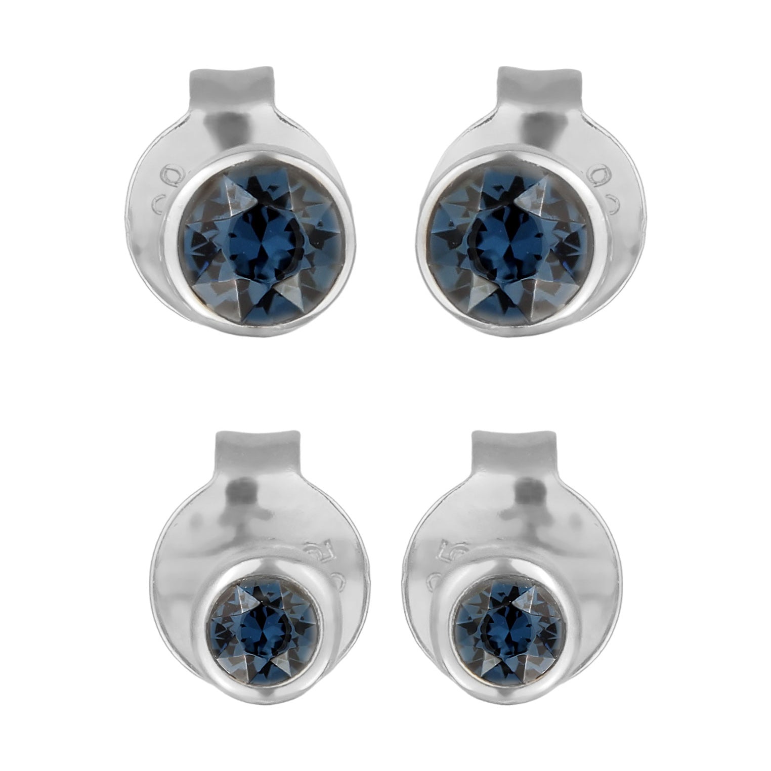 Blue 925 Sterling Silver Perhiasan Wanita Perak Asli Set Anting Circle dengan Crystals
