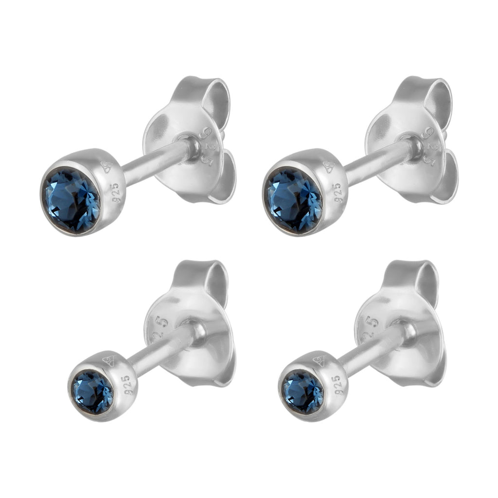 Blue 925 Sterling Silver Perhiasan Wanita Perak Asli Set Anting Circle dengan Crystals