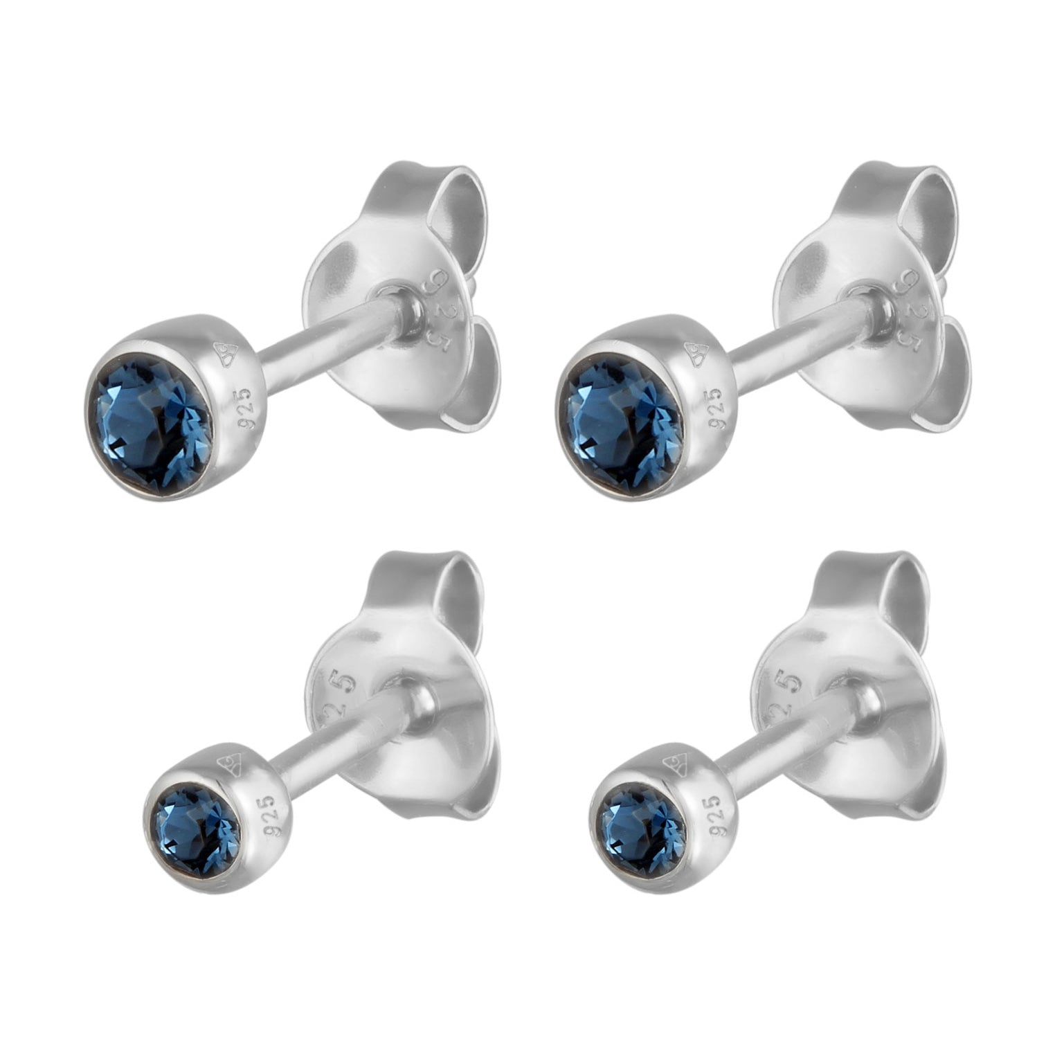 Blue 925 Sterling Silver Perhiasan Wanita Perak Asli Set Anting Circle dengan Crystals