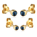 Circle Stud Earring Set 925 Silver Gold Plated Blue Crystal