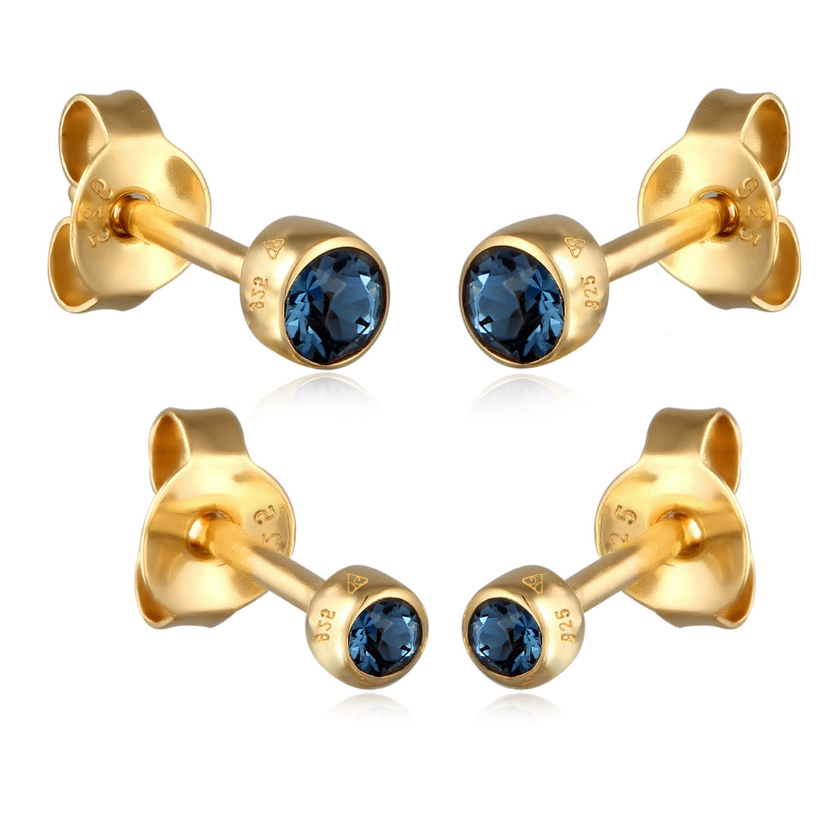 Circle Stud Earring Set 925 Silver Gold Plated Blue Crystal