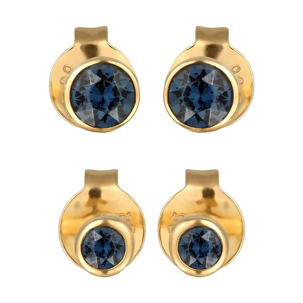 Circle Stud Earring Set 925 Silver Gold Plated Blue Crystal