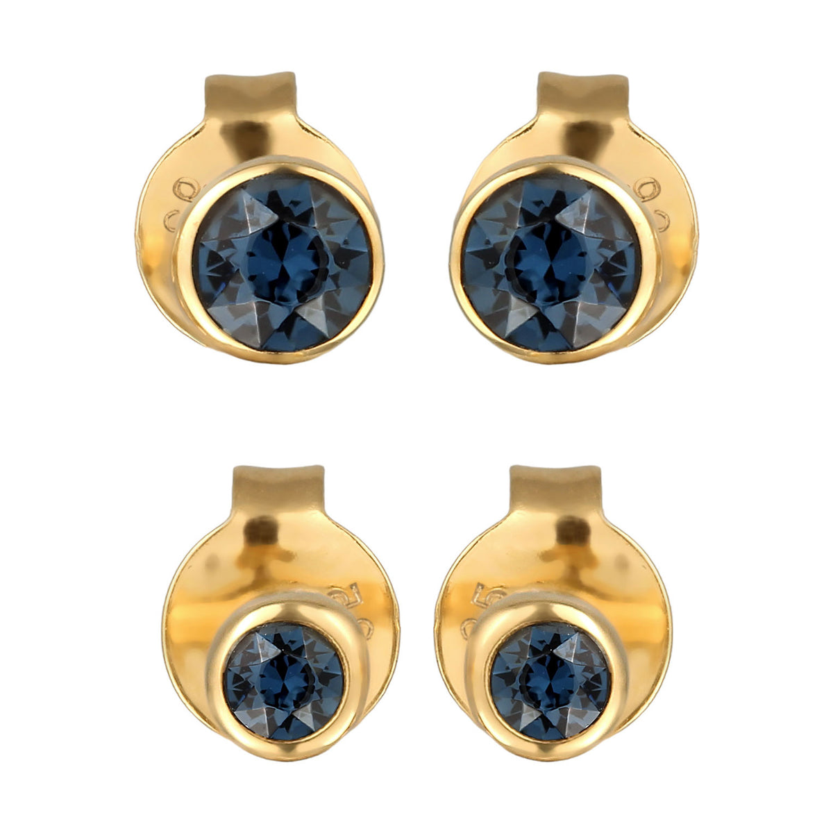 Circle Stud Earring Set 925 Silver Gold Plated Blue Crystal