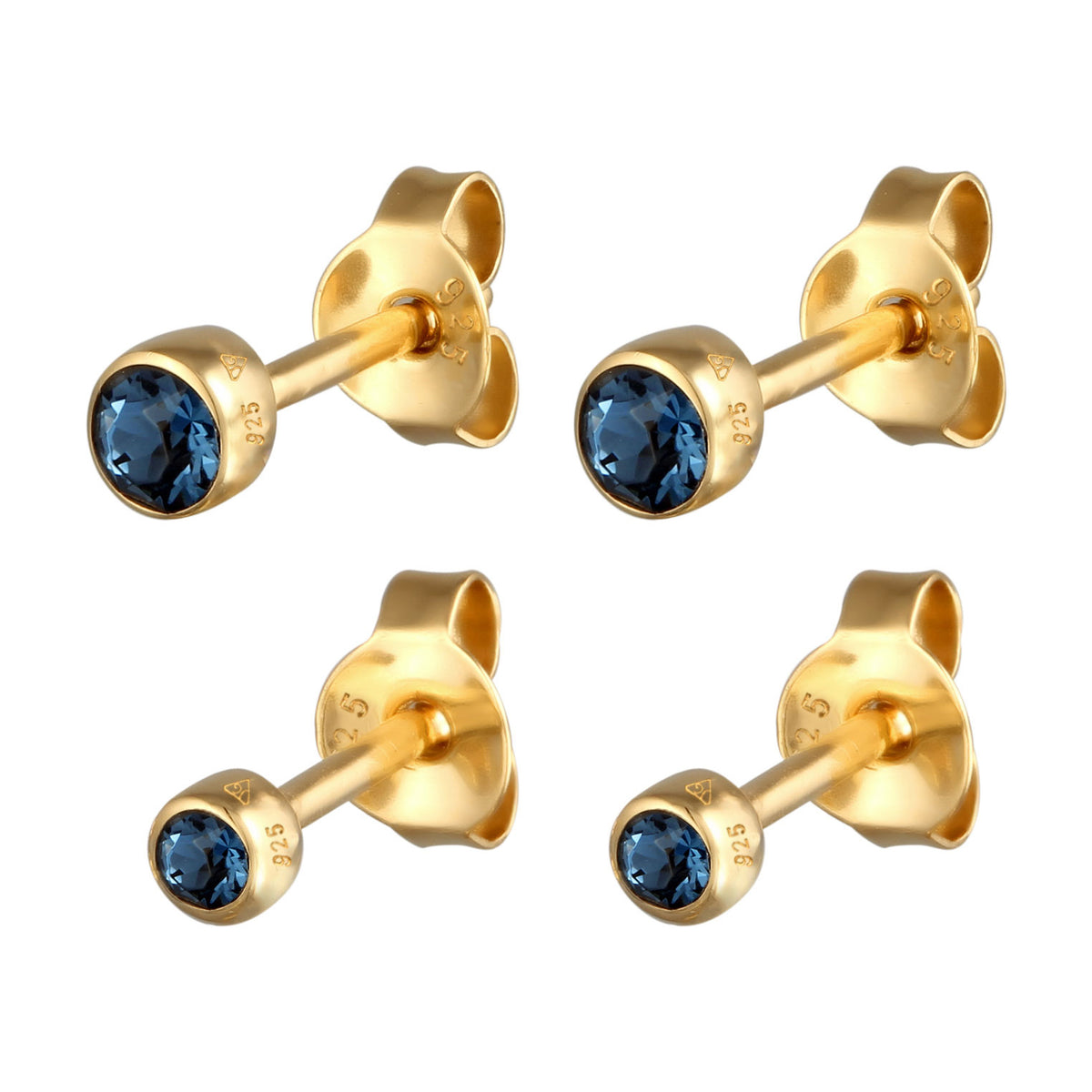 Circle Stud Earring Set 925 Silver Gold Plated Blue Crystal