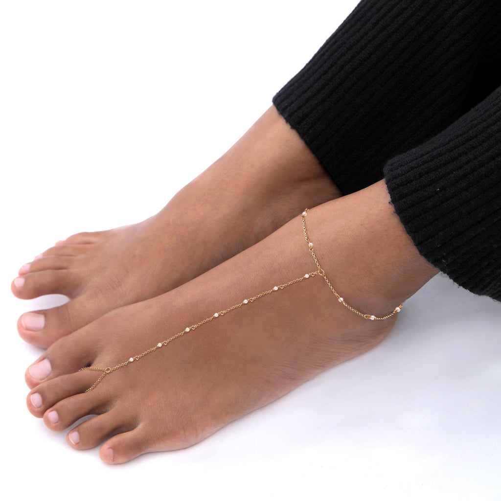Gold Perhiasan Wanita Perak Asli Lapis Emas Gelang Kaki Shell Pearl