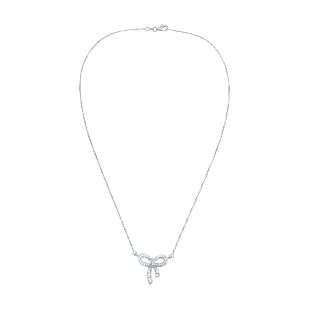 Silver Perhiasan Wanita Perak Asli Kalung Ribbon Zirconia