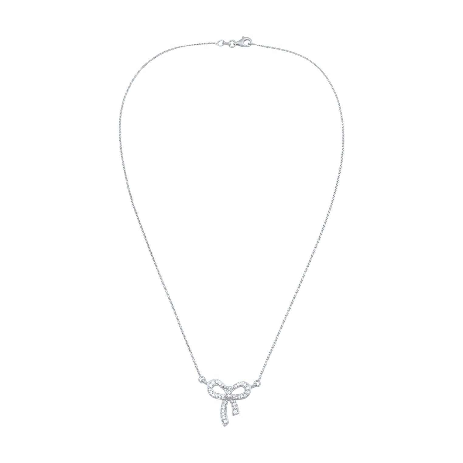 Silver Perhiasan Wanita Perak Asli Kalung Ribbon Zirconia