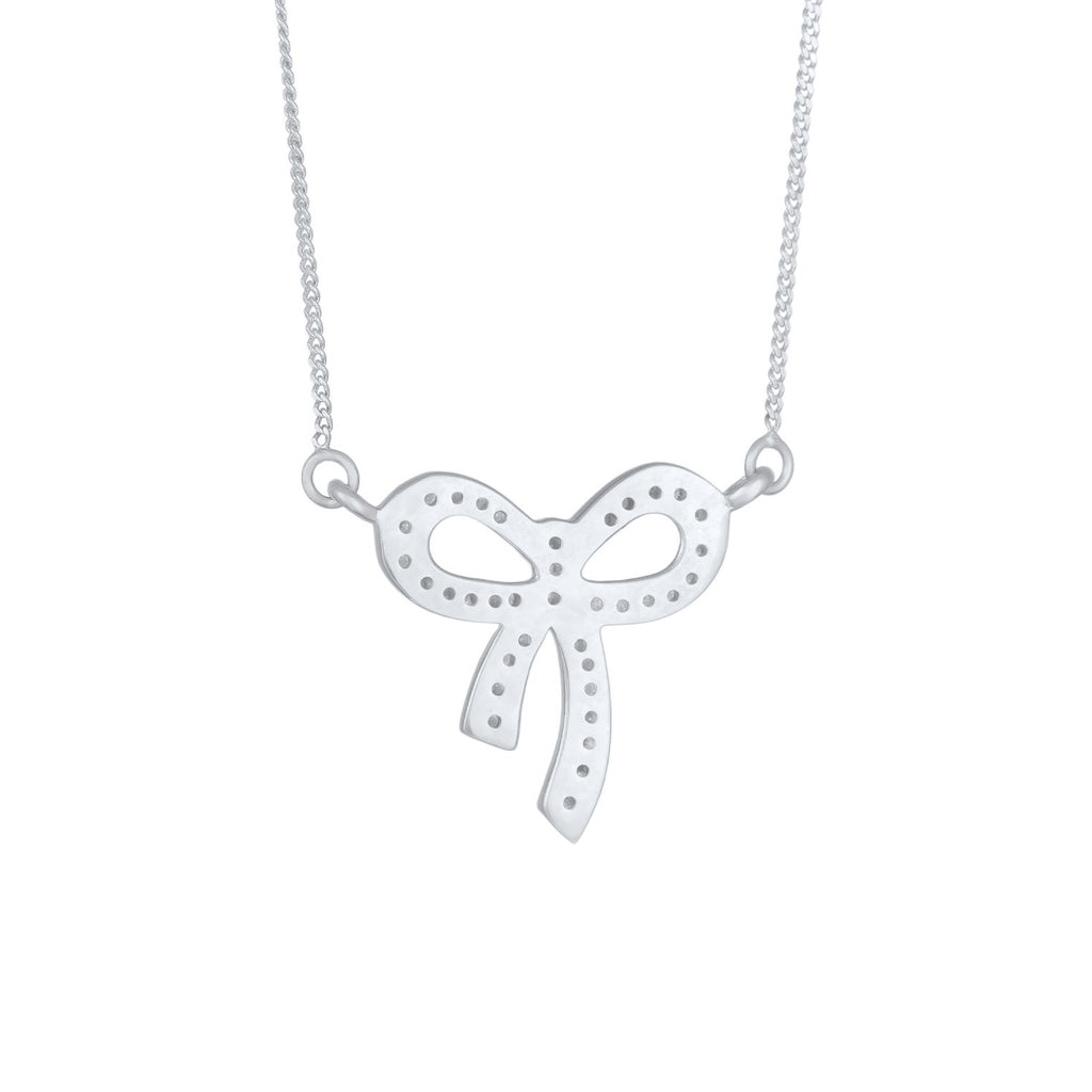 Silver Perhiasan Wanita Perak Asli Kalung Ribbon Zirconia