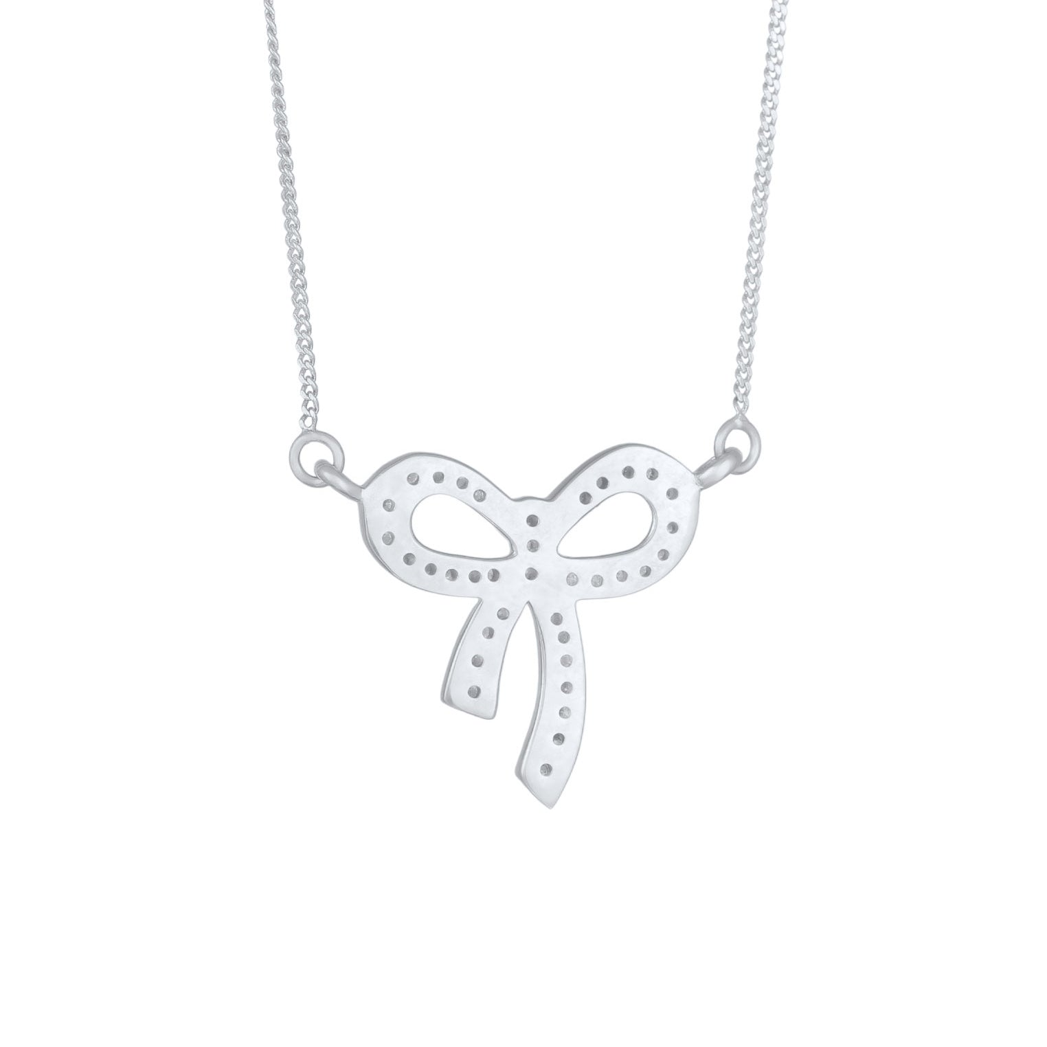 Silver Perhiasan Wanita Perak Asli Kalung Ribbon Zirconia