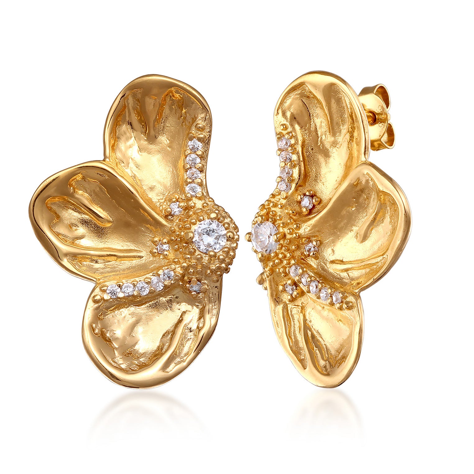 Gold Perhiasan Wanita Perak Asli Lapis Emas Anting Flower Zirconia