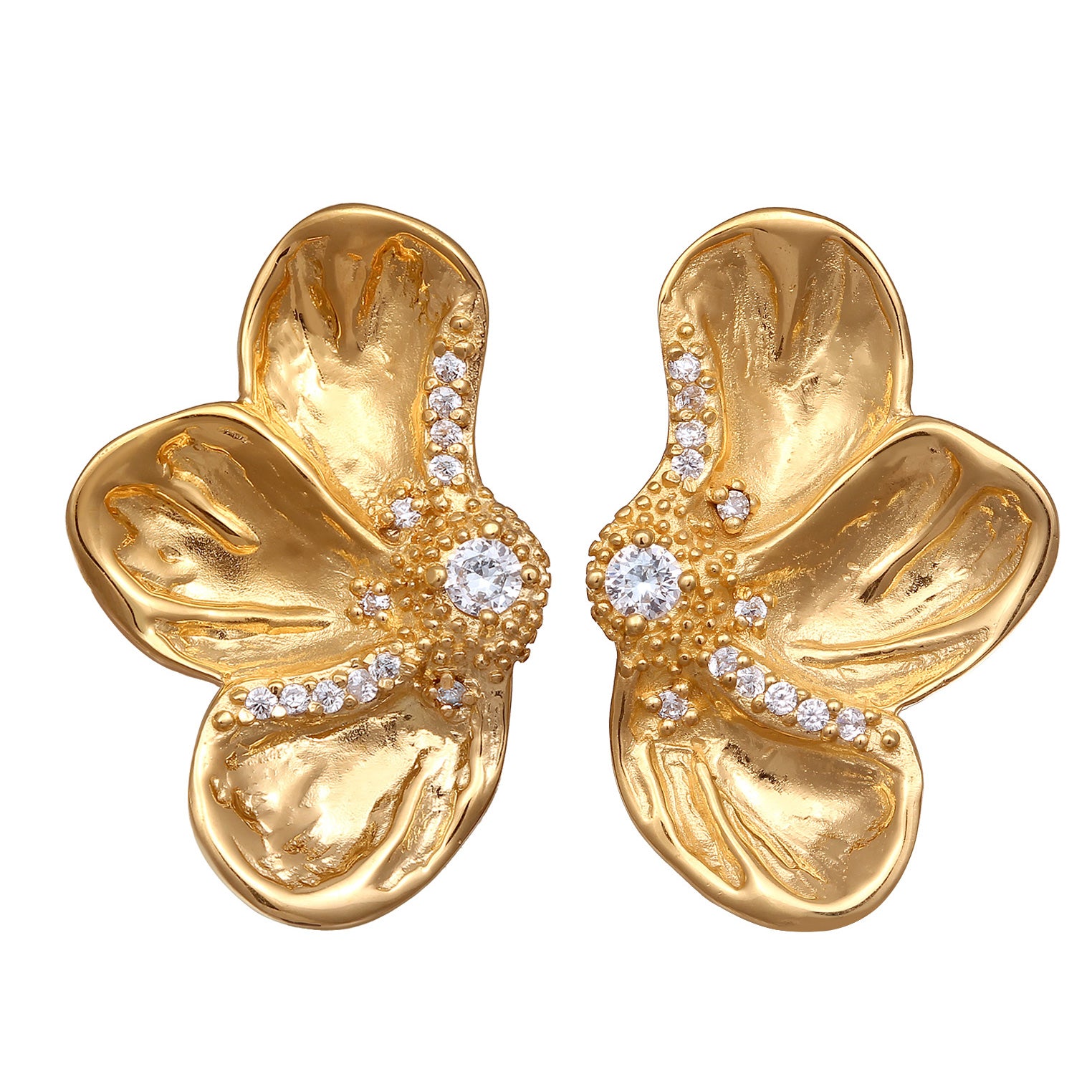 Gold Perhiasan Wanita Perak Asli Lapis Emas Anting Flower Zirconia
