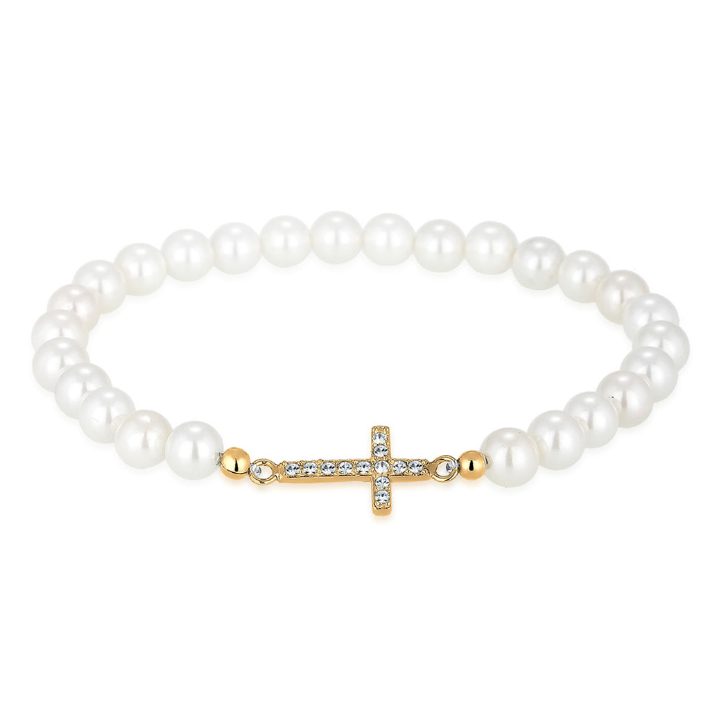 Gold Perhiasan Wanita Perak Asli Lapis Emas Gelang Cross Shell Pearl