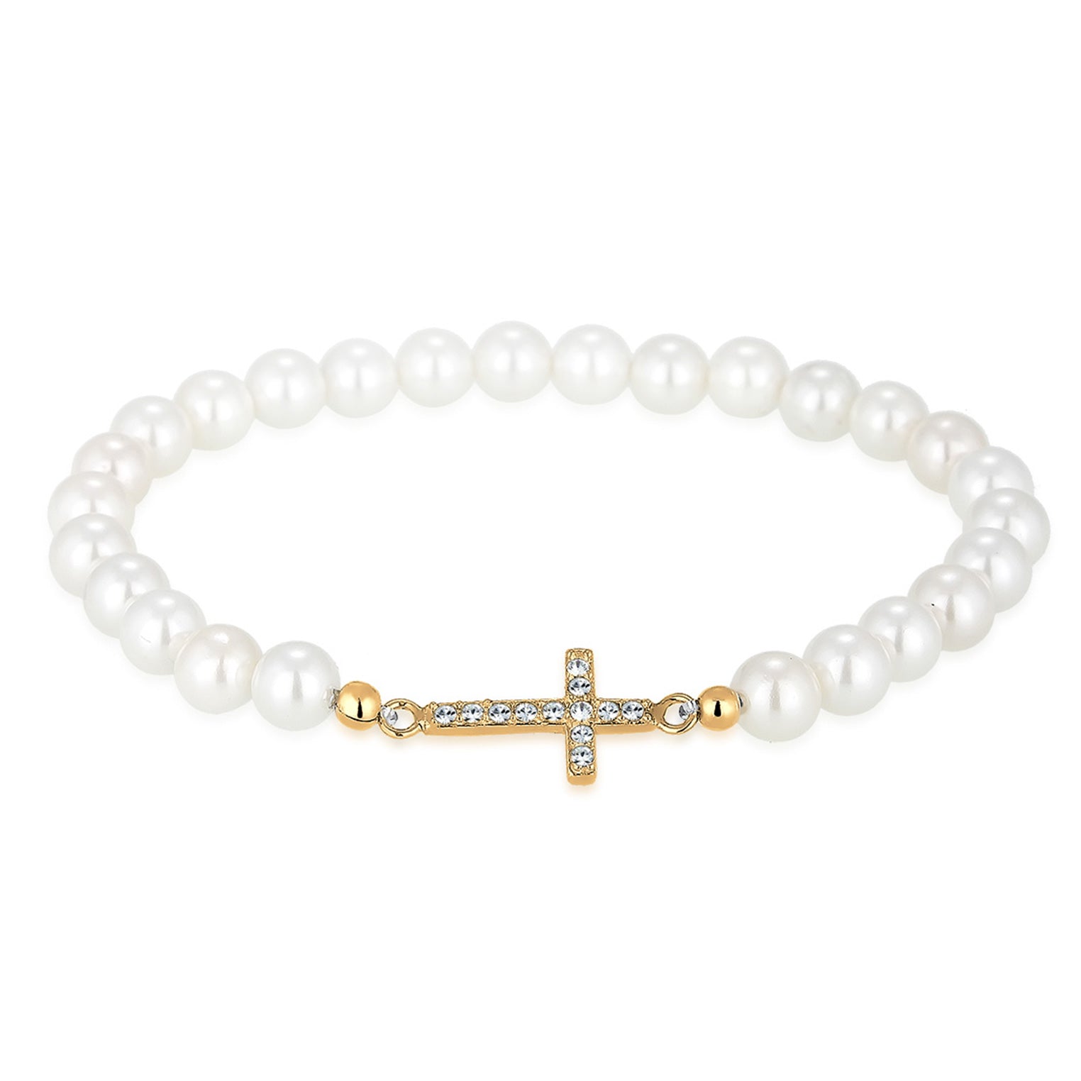 Gold Perhiasan Wanita Perak Asli Lapis Emas Gelang Cross Shell Pearl