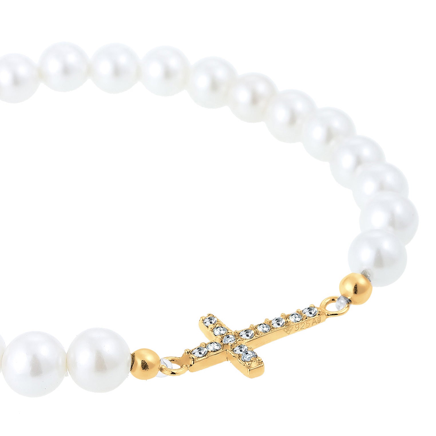 Gold Perhiasan Wanita Perak Asli Lapis Emas Gelang Cross Shell Pearl