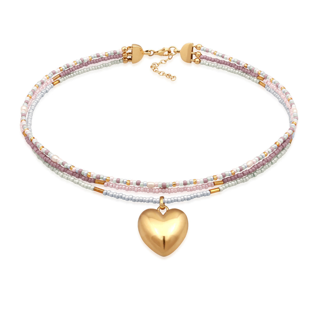 Colored Perhiasan Wanita Perak Asli Lapis Emas Kalung Heart Choker Cultured Freshwater Pearls