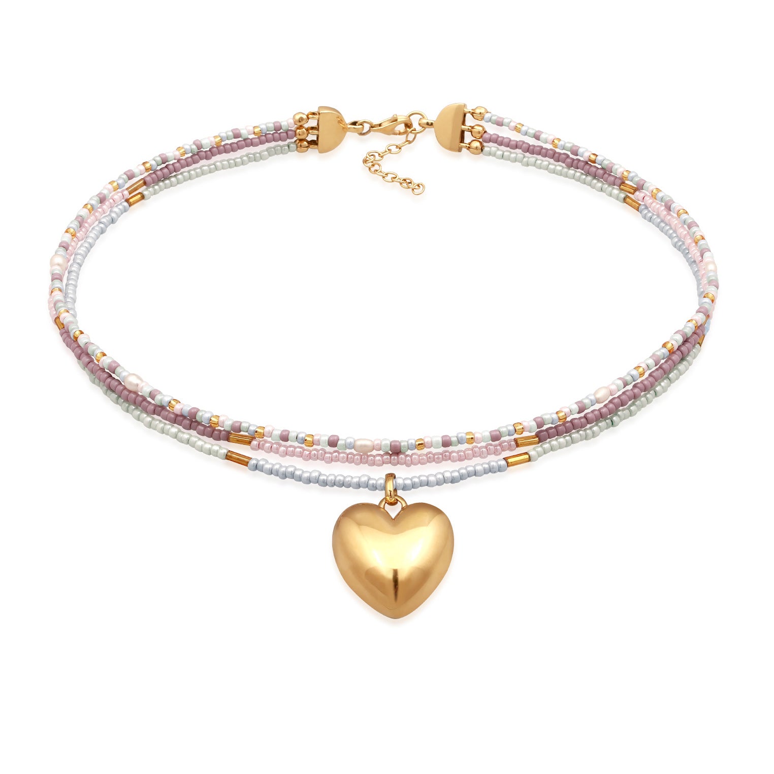 Colored Perhiasan Wanita Perak Asli Lapis Emas Kalung Heart Choker Cultured Freshwater Pearls