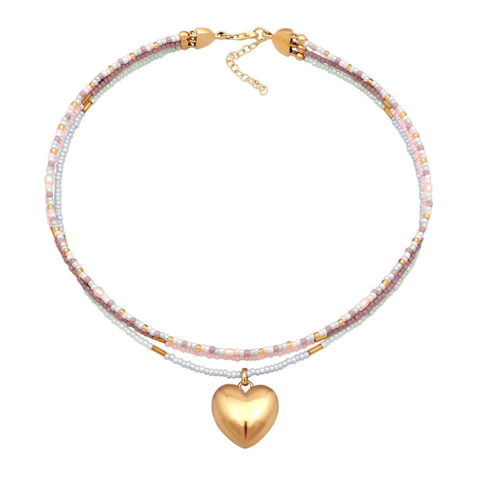 Colored Perhiasan Wanita Perak Asli Lapis Emas Kalung Heart Choker Cultured Freshwater Pearls