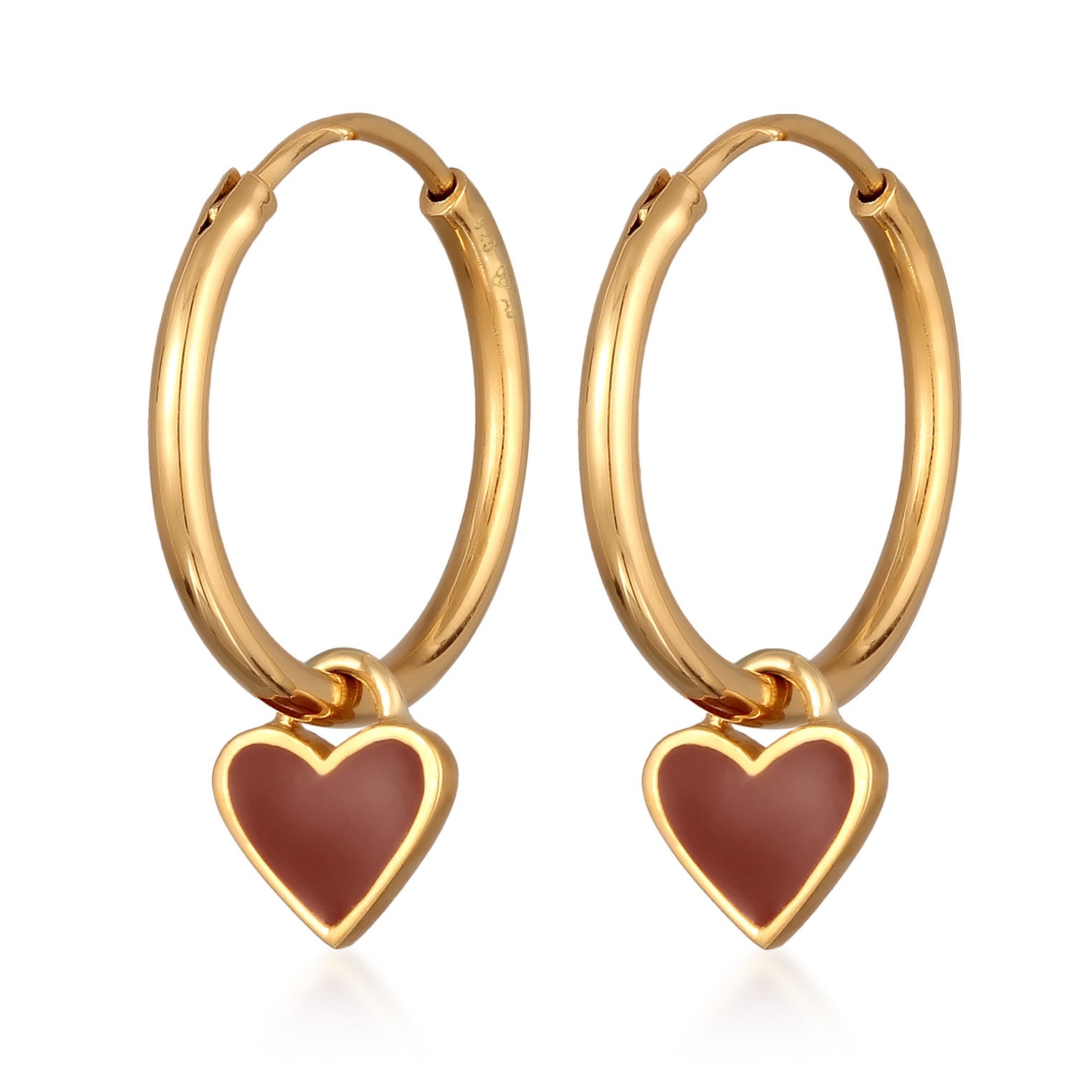 Dark Red Perhiasan Wanita Perak Asli Lapis Emas Anting Heart Creoles