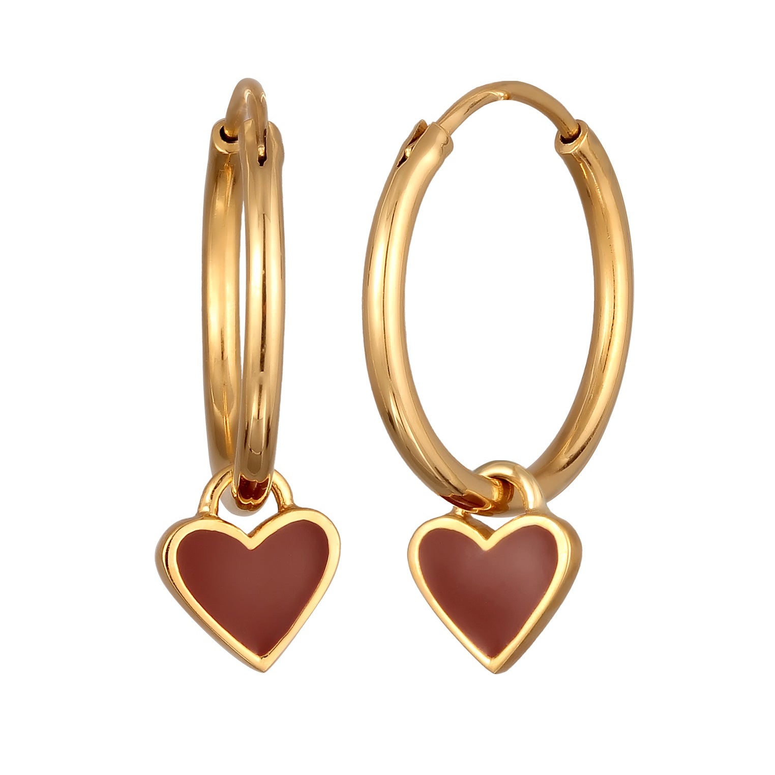 Dark Red Perhiasan Wanita Perak Asli Lapis Emas Anting Heart Creoles