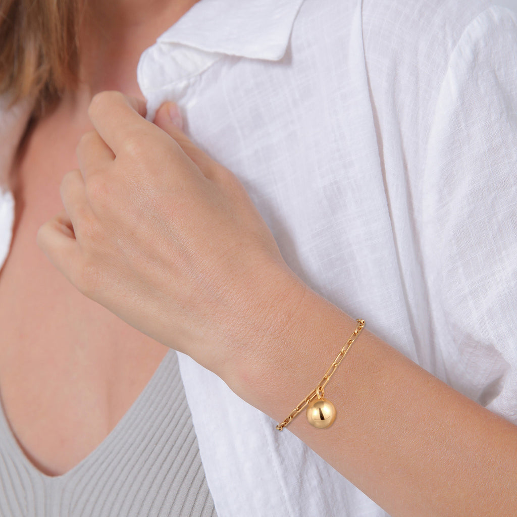 Gold Perhiasan Wanita Perak Asli Lapis Emas Gelang Ball Long Link Chain