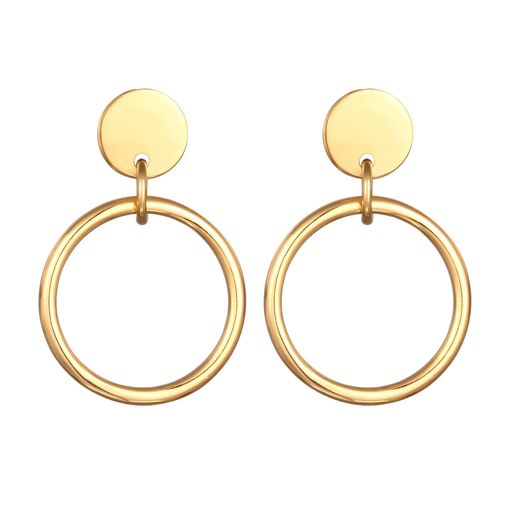 Gold Perhiasan Wanita Perak Asli Lapis Emas Anting Circle Geometric