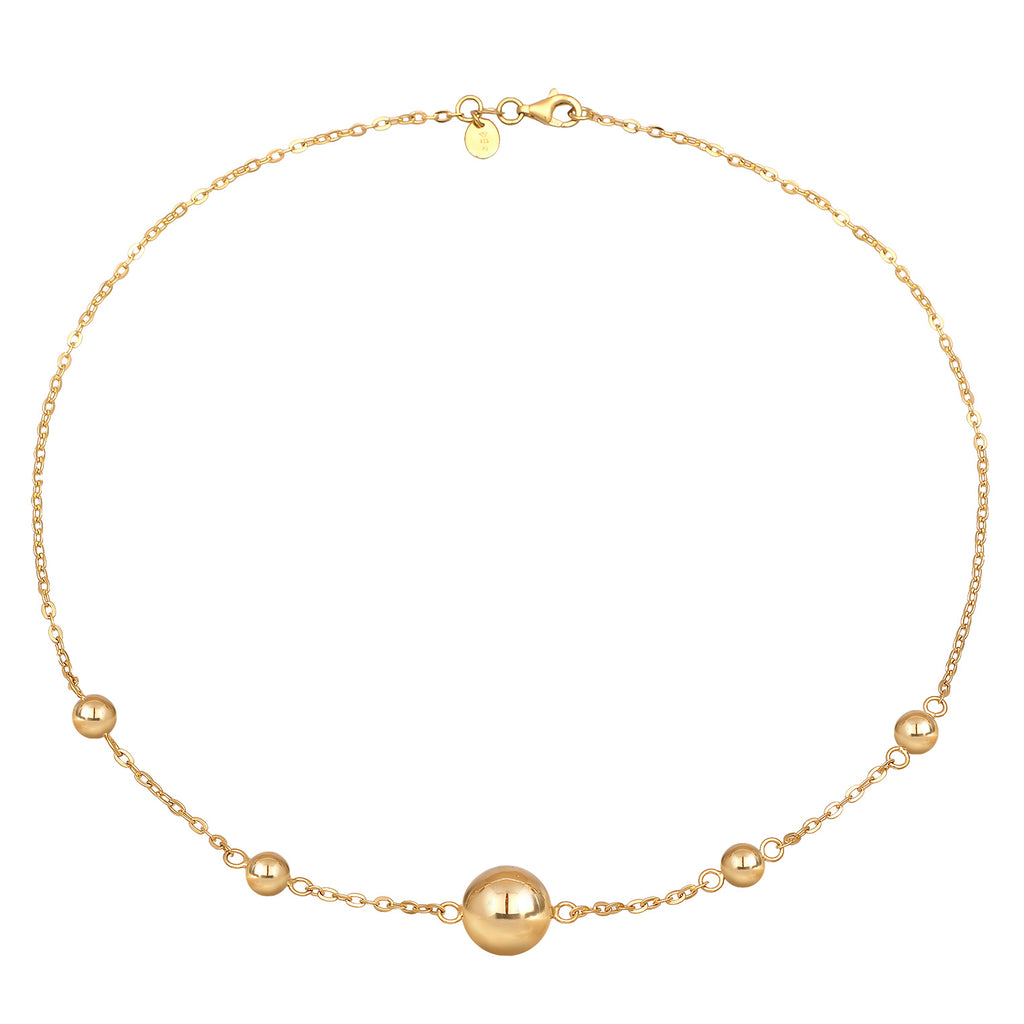 Gold Perhiasan Wanita Perak Asli Lapis Emas Kalung Ball Cable