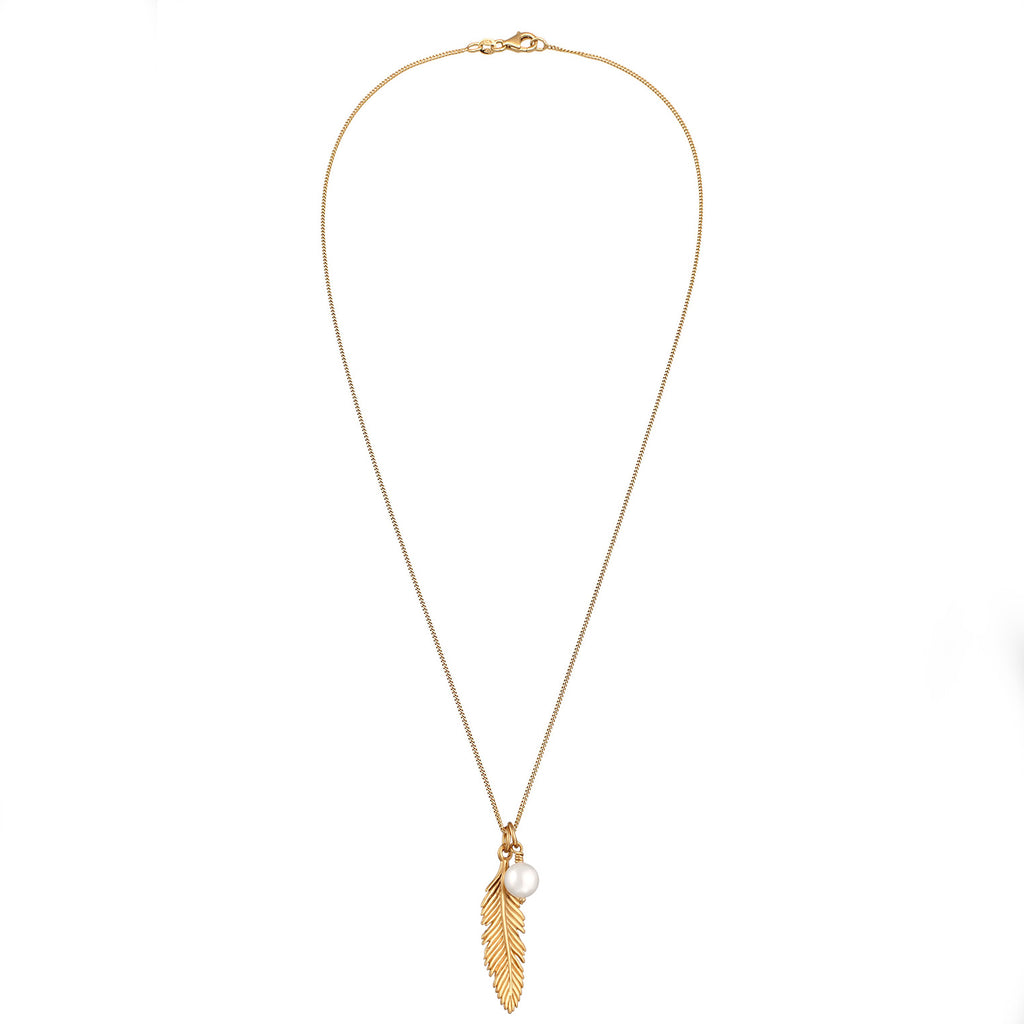 Gold Perhiasan Wanita Perak Asli Lapis Emas Kalung Feather Shell Pearl