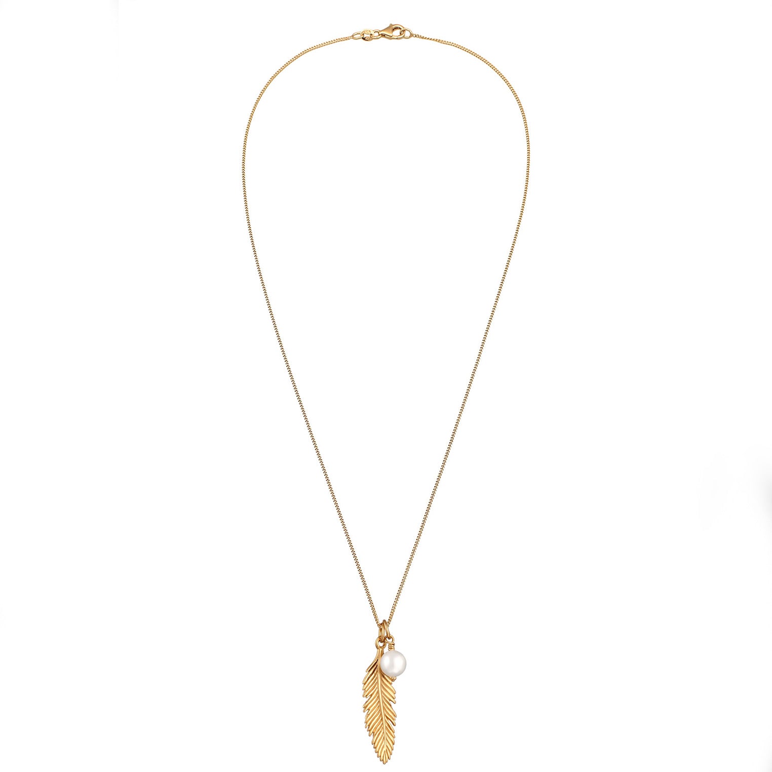 Gold Perhiasan Wanita Perak Asli Lapis Emas Kalung Feather Shell Pearl