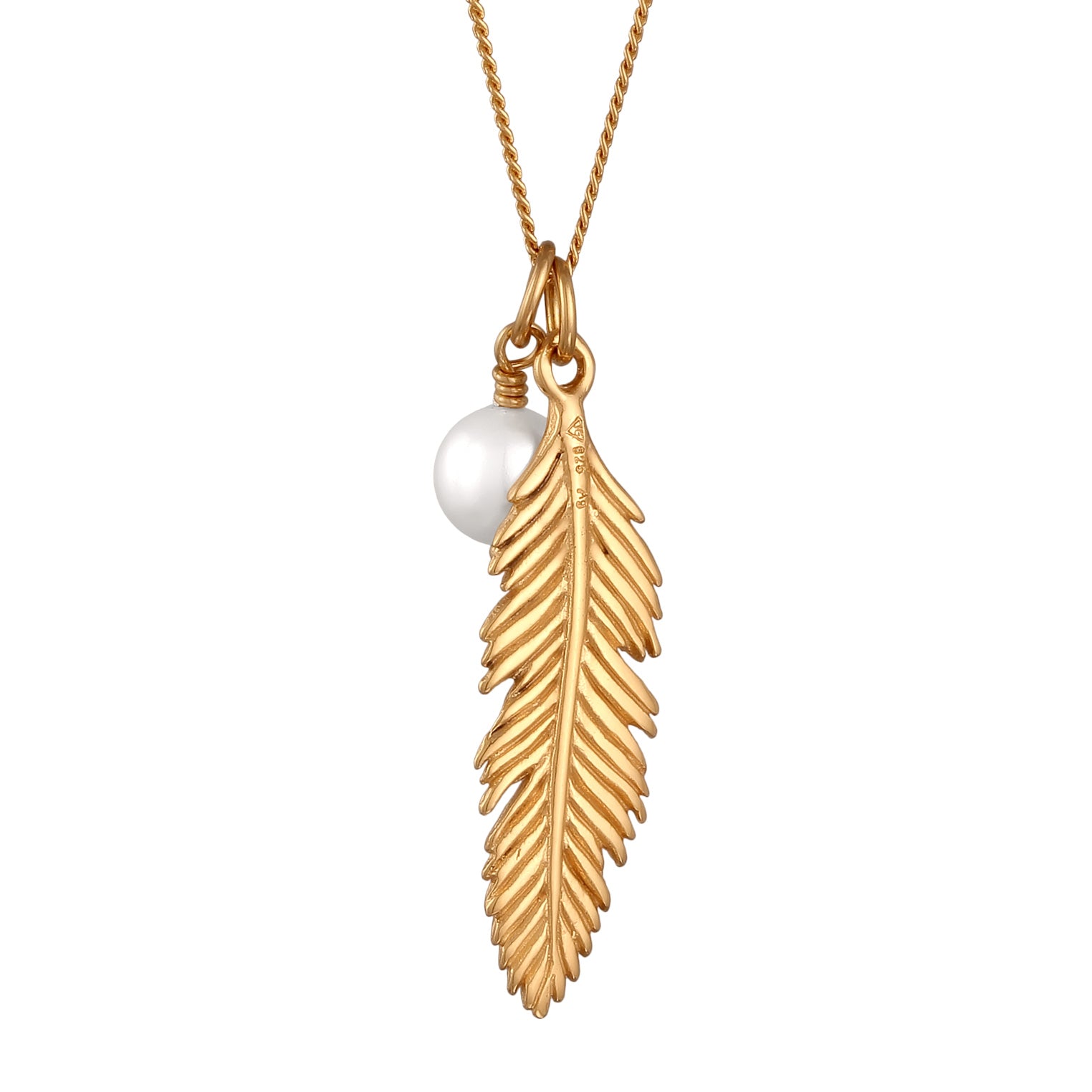 Gold Perhiasan Wanita Perak Asli Lapis Emas Kalung Feather Shell Pearl