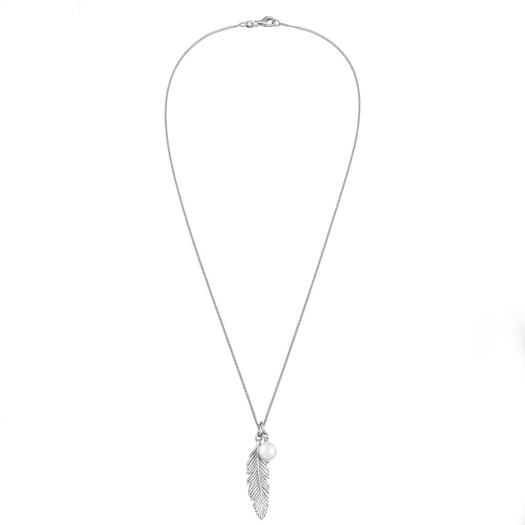 Silver Perhiasan Wanita Perak Asli Kalung Feather Shell Pearl