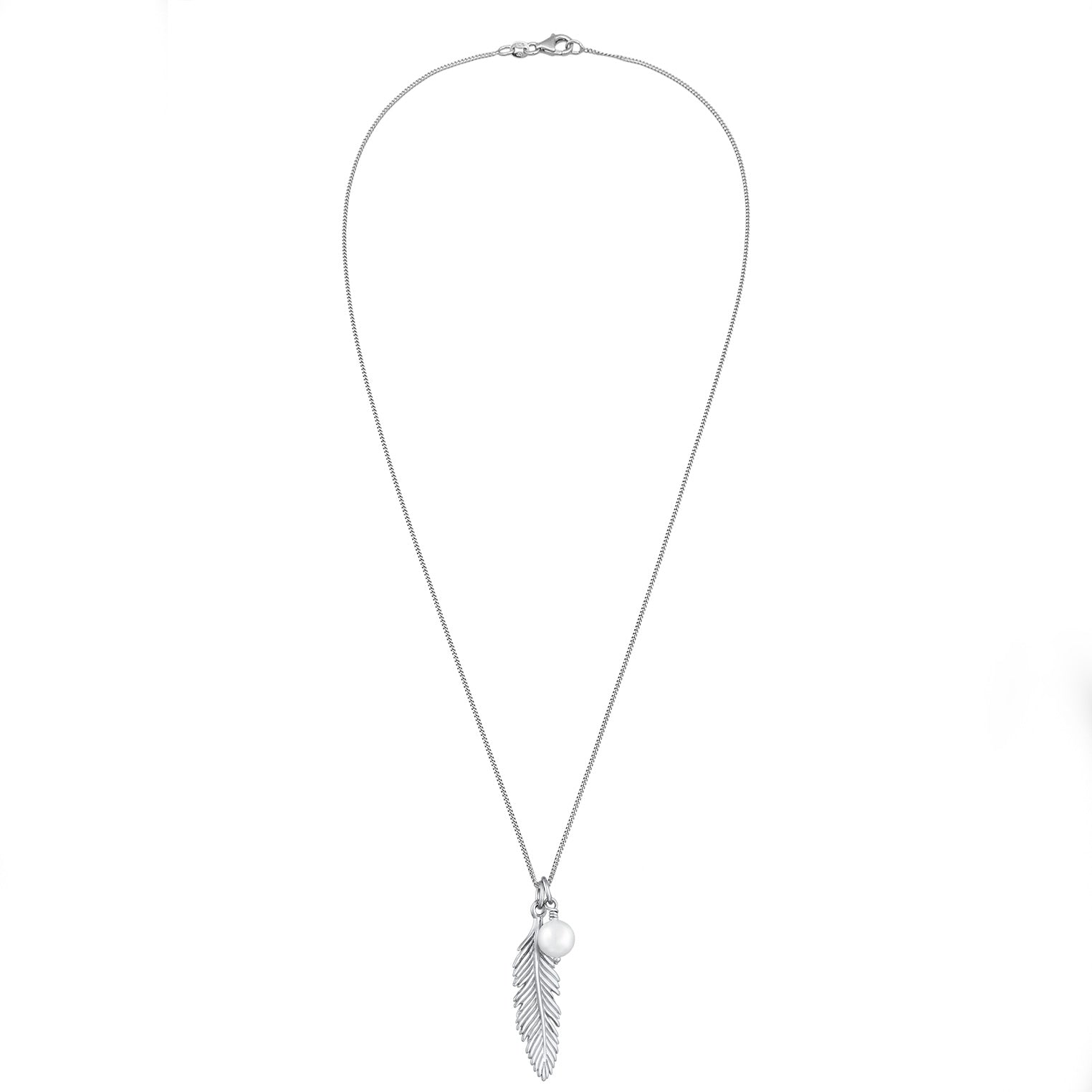 Silver Perhiasan Wanita Perak Asli Kalung Feather Shell Pearl