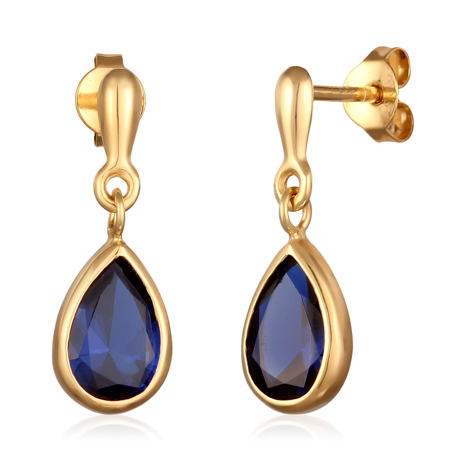 Gold Perhiasan Wanita Perak Asli Lapis Emas Anting Drop dengan Synthetic Sapphire
