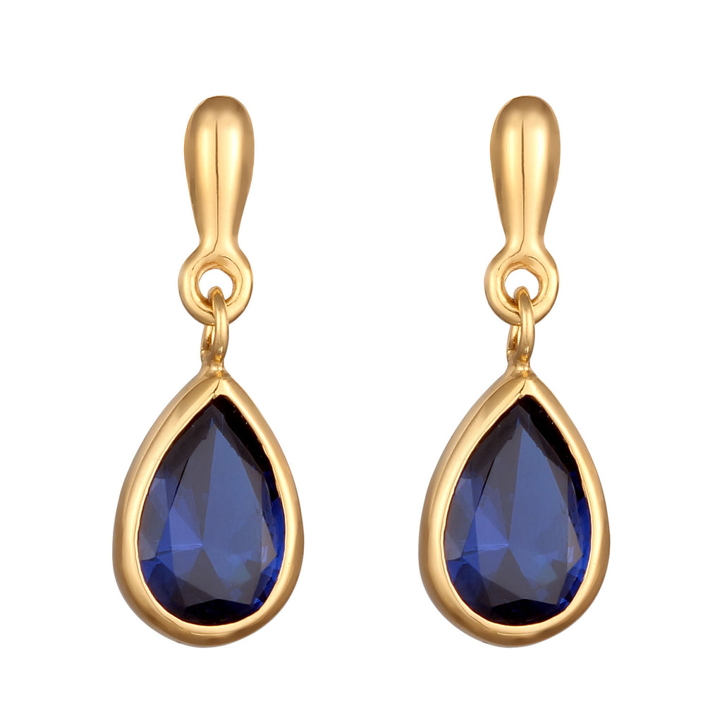 Gold Perhiasan Wanita Perak Asli Lapis Emas Anting Drop dengan Synthetic Sapphire