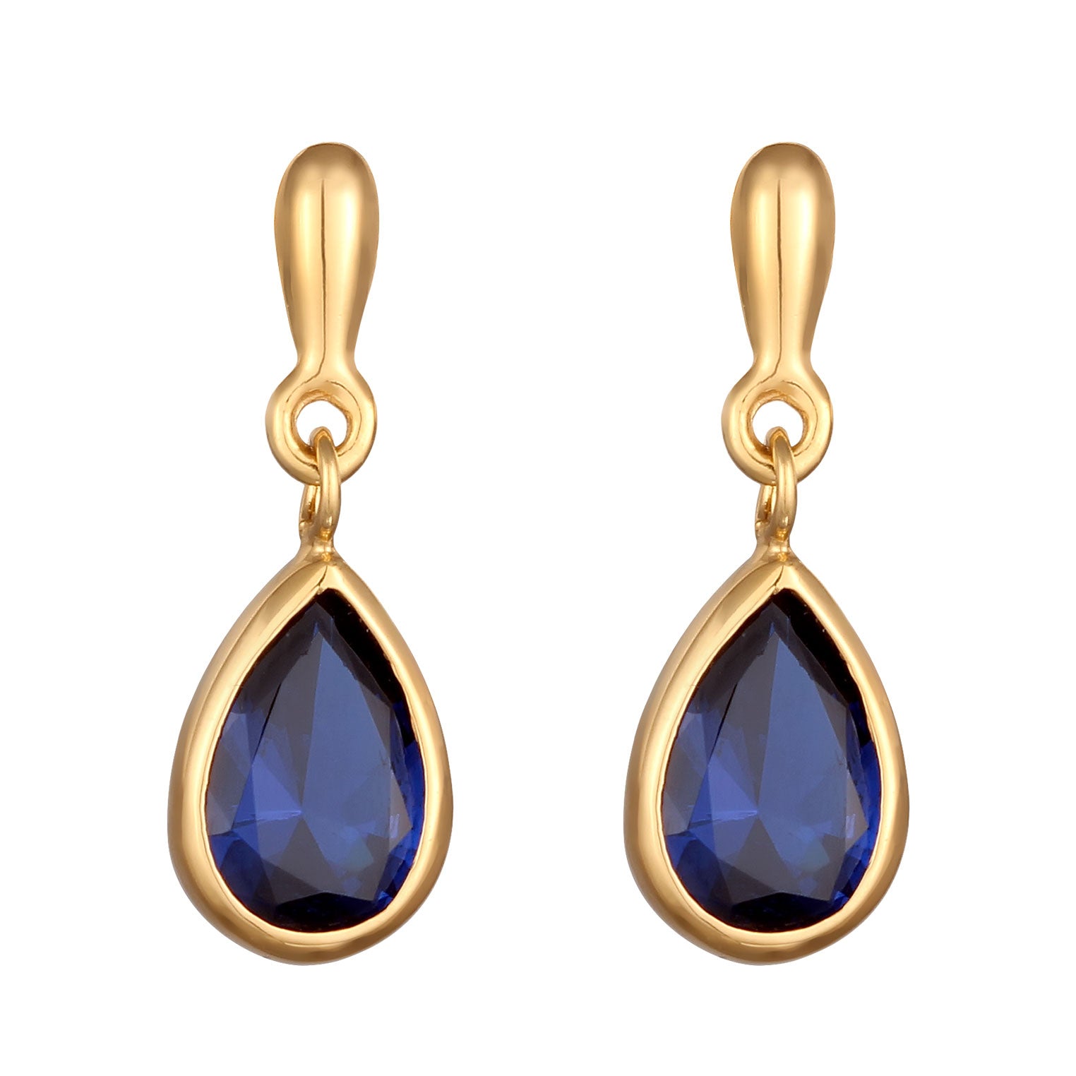 Gold Perhiasan Wanita Perak Asli Lapis Emas Anting Drop dengan Synthetic Sapphire