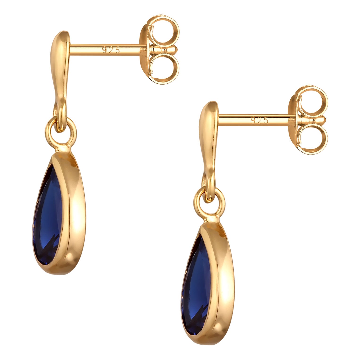 Gold Perhiasan Wanita Perak Asli Lapis Emas Anting Drop dengan Synthetic Sapphire
