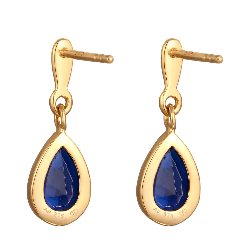 Gold Perhiasan Wanita Perak Asli Lapis Emas Anting Drop dengan Synthetic Sapphire