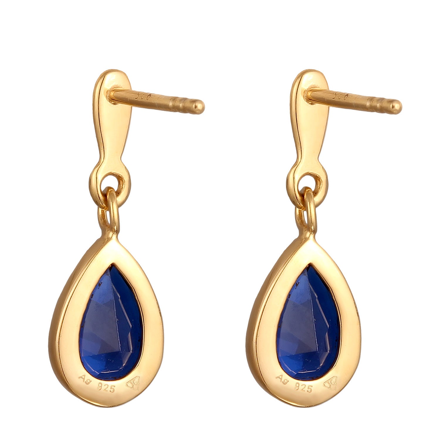 Gold Perhiasan Wanita Perak Asli Lapis Emas Anting Drop dengan Synthetic Sapphire