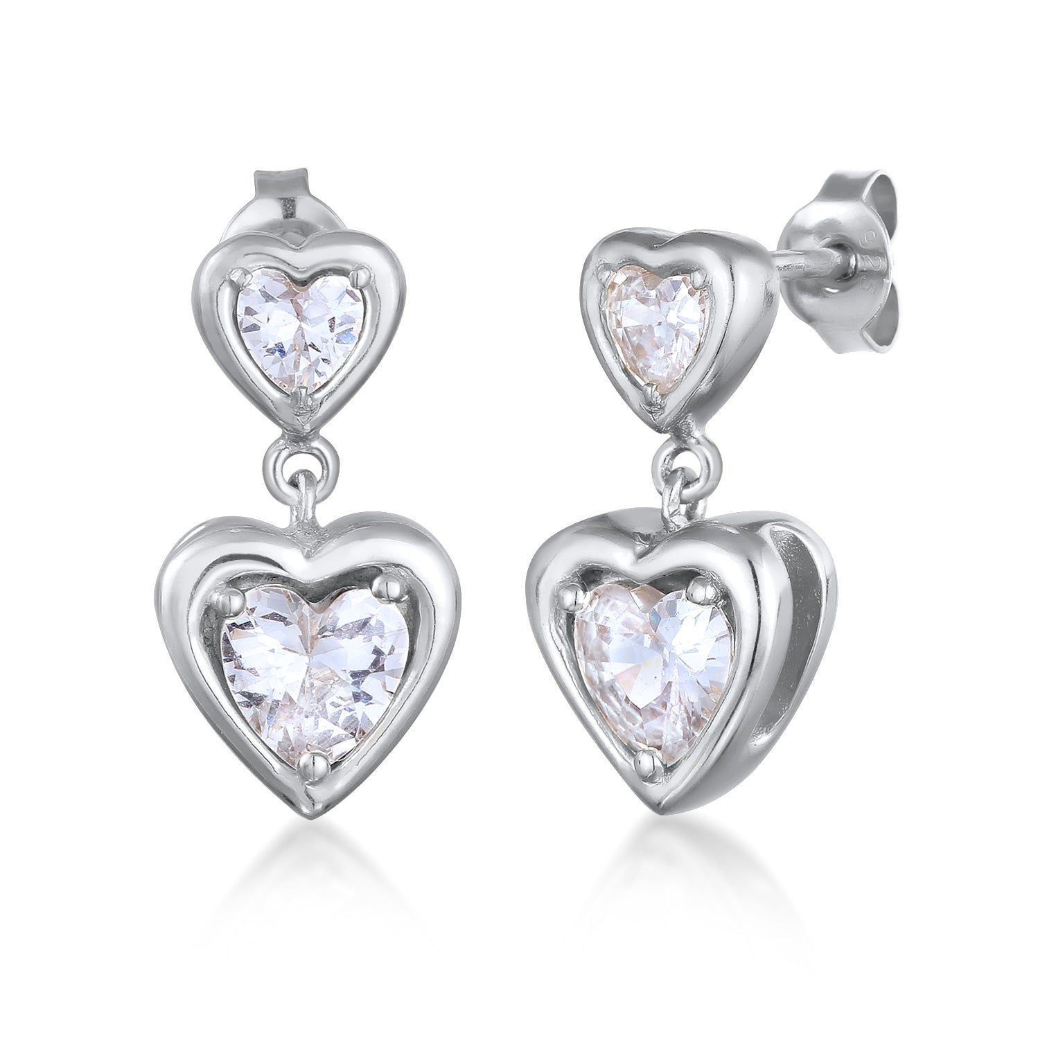 Silver Perhiasan Wanita Perak Asli Lapis Emas Anting Heart Zirconia