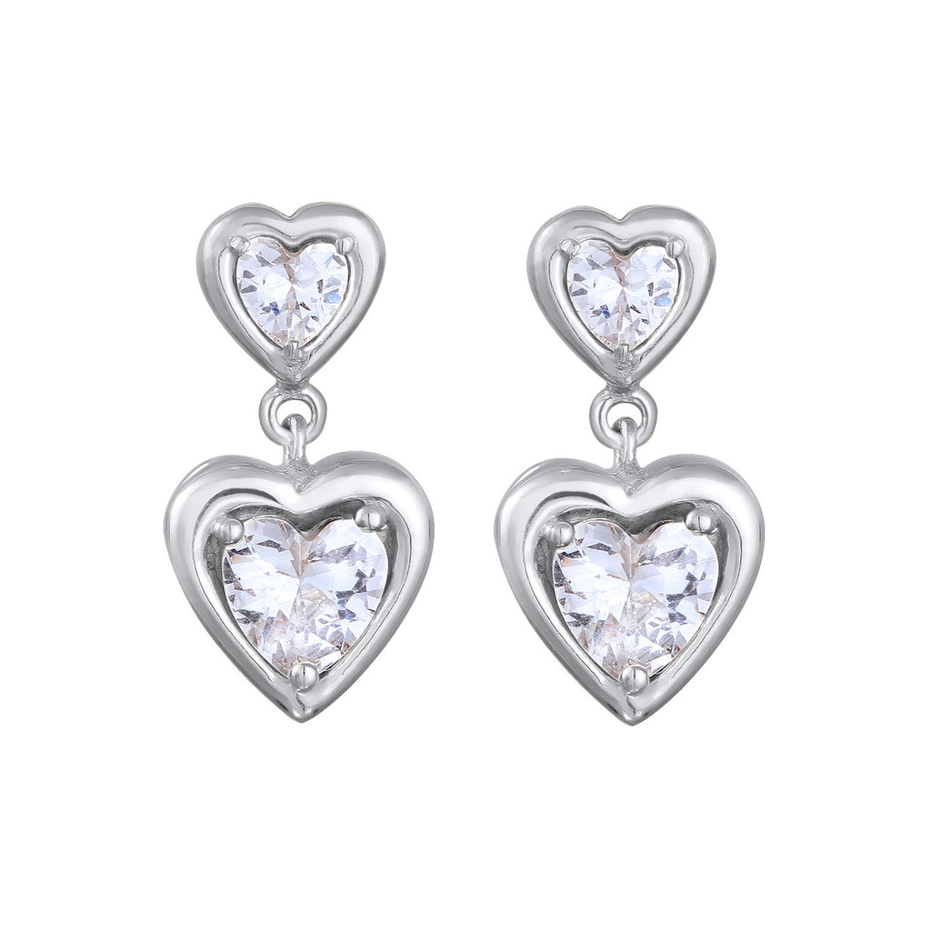 Silver Perhiasan Wanita Perak Asli Lapis Emas Anting Heart Zirconia