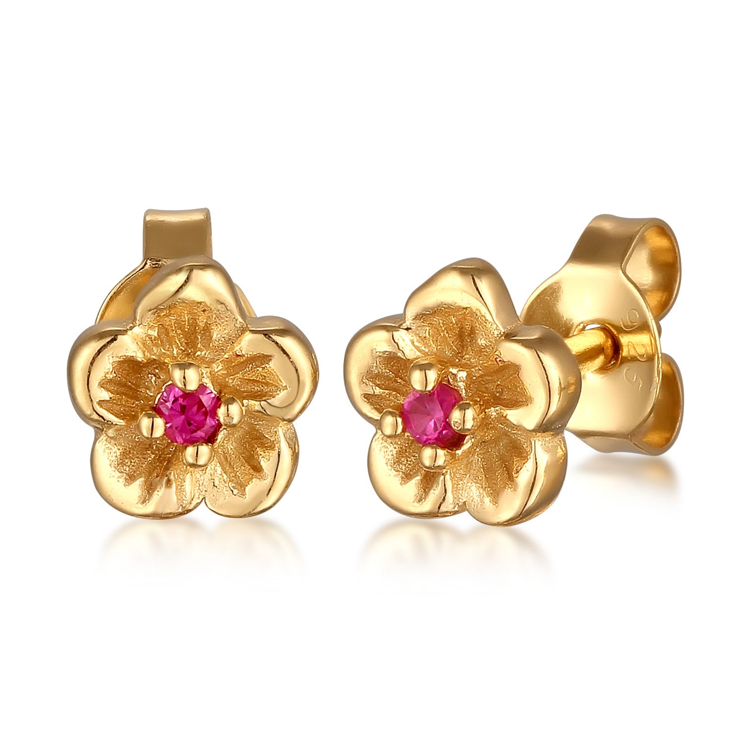 Gold Perhiasan Wanita Perak Asli Lapis Emas Anting Flower Synthetic Ruby
