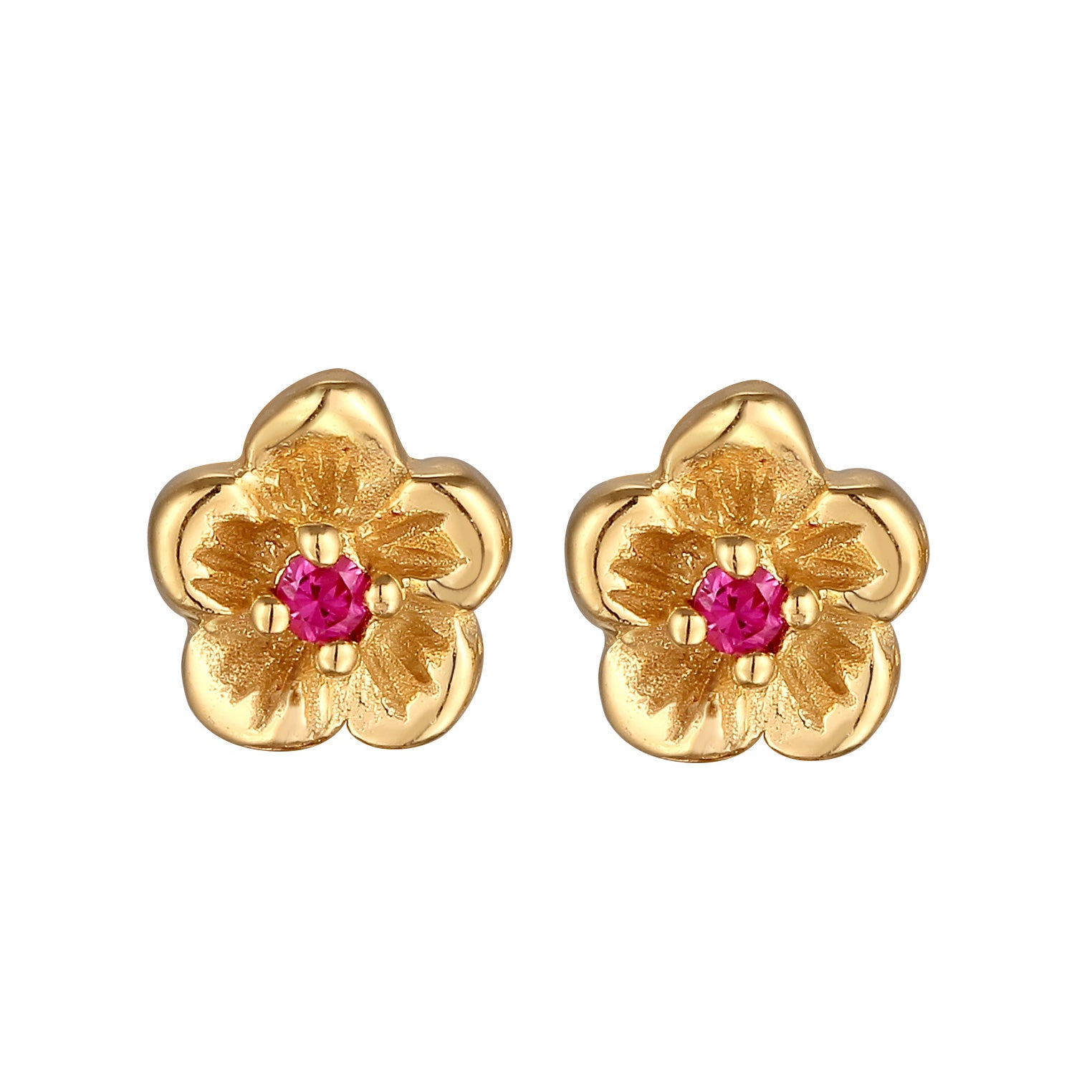 Gold Perhiasan Wanita Perak Asli Lapis Emas Anting Flower Synthetic Ruby