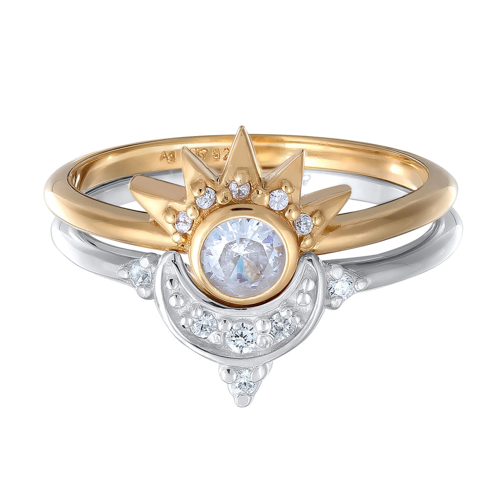 Zirconia Celestial Ring Set 925 Silver Bicolor