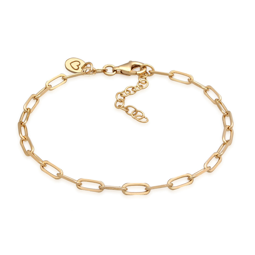 Gold Perhiasan Wanita Perak Asli Lapis Emas Gelang dengan Heart Long Link Chain