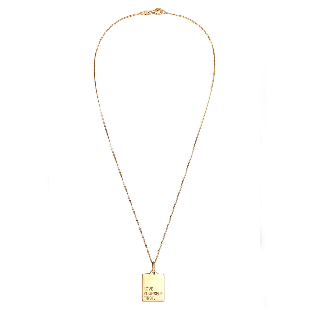 Gold Perhiasan Wanita Perak Asli Lapis Emas Kalung Liontin Love Yourself First