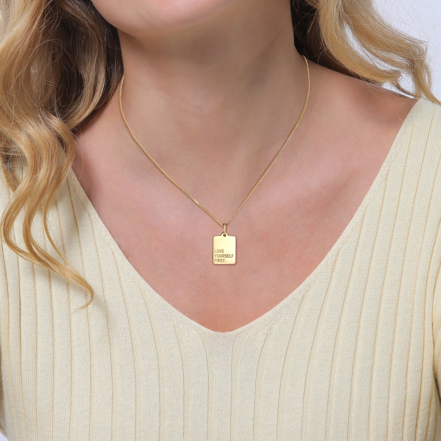 Gold Perhiasan Wanita Perak Asli Lapis Emas Kalung Liontin Love Yourself First